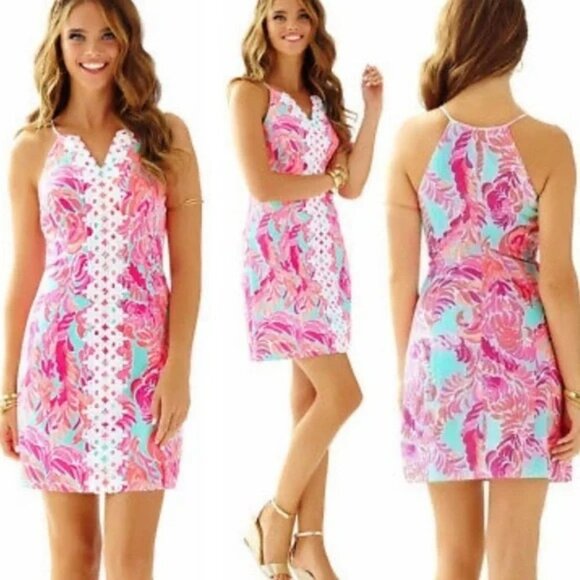 Lilly Pulitzer Poolside Blue Love Birds Print Pearl Shift Dress Sun Dress - Picture 1 of 7